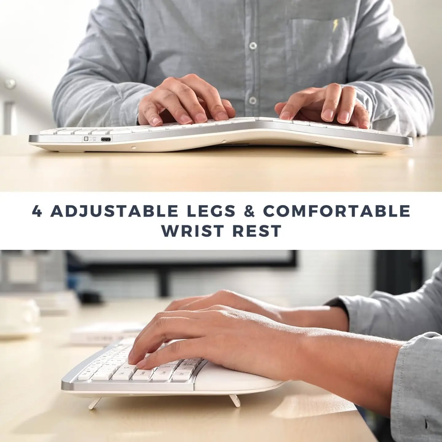 PEIOUS Teclado ergonómico, teclado Bluetooth, multidispositivo, recarg...