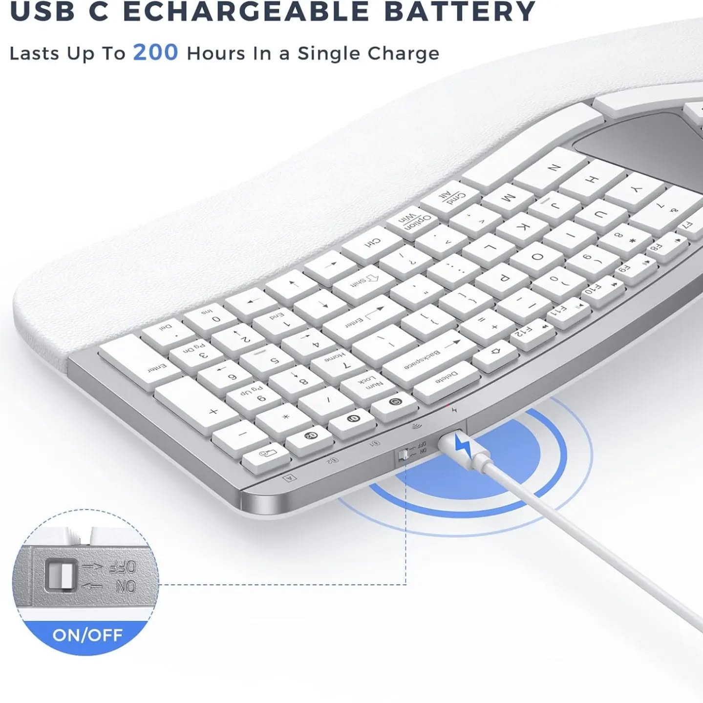 PEIOUS Teclado ergonómico, teclado Bluetooth, multidispositivo, recarg...