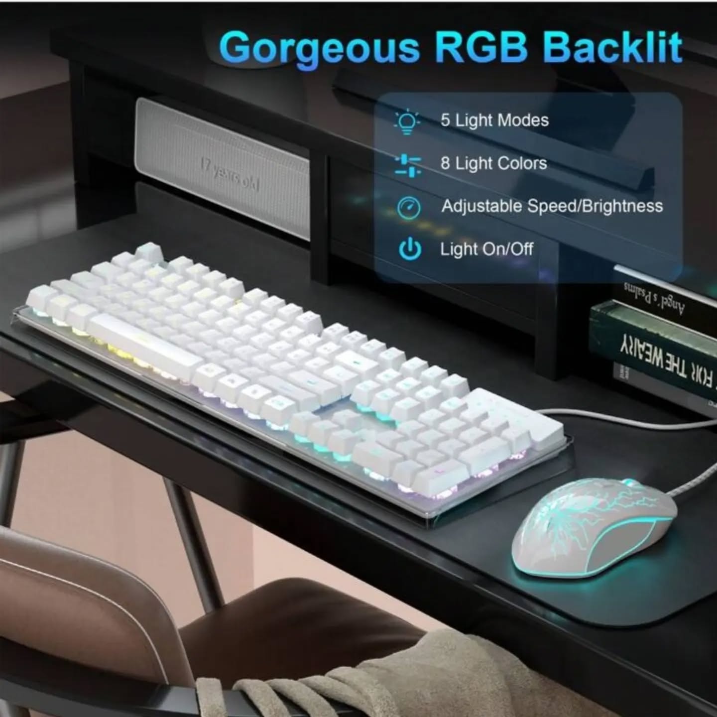 Teclado y mouse combo para juegos MageGee, teclado retroiluminado L...