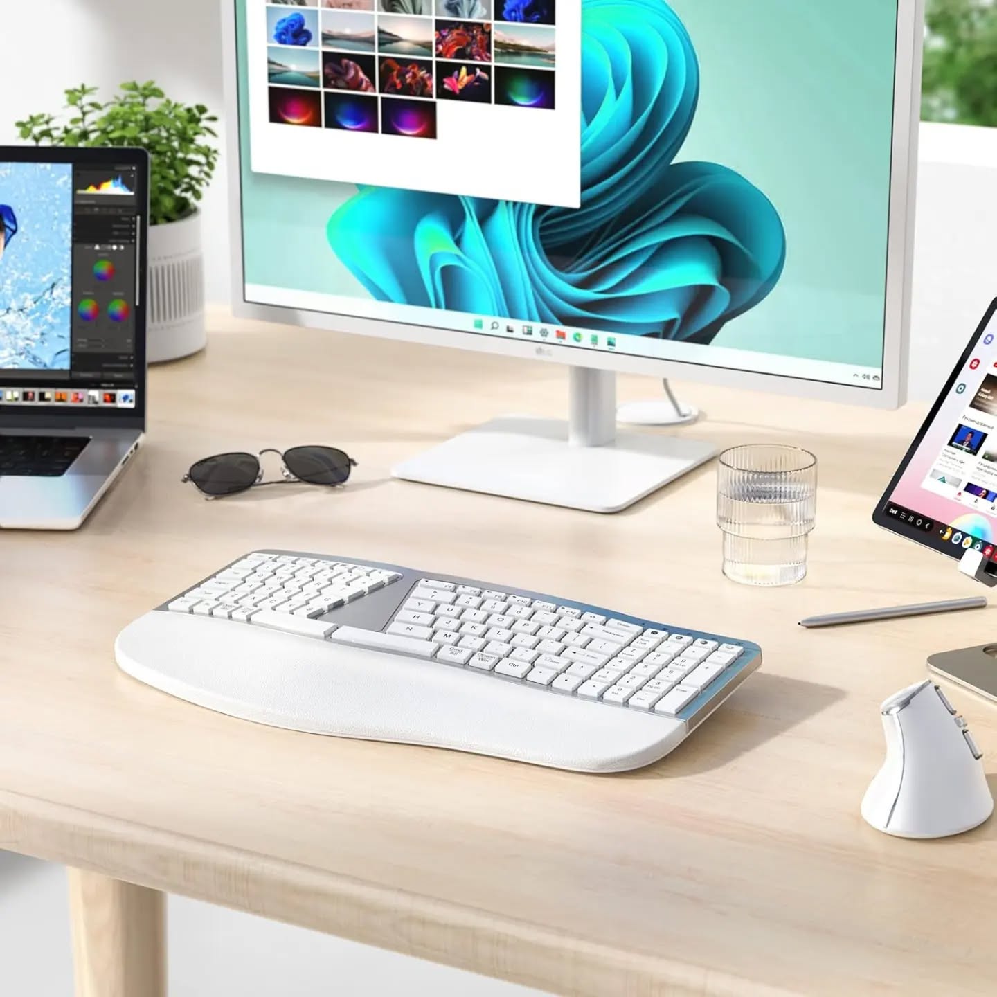 PEIOUS Teclado ergonómico, teclado Bluetooth, multidispositivo, recarg...