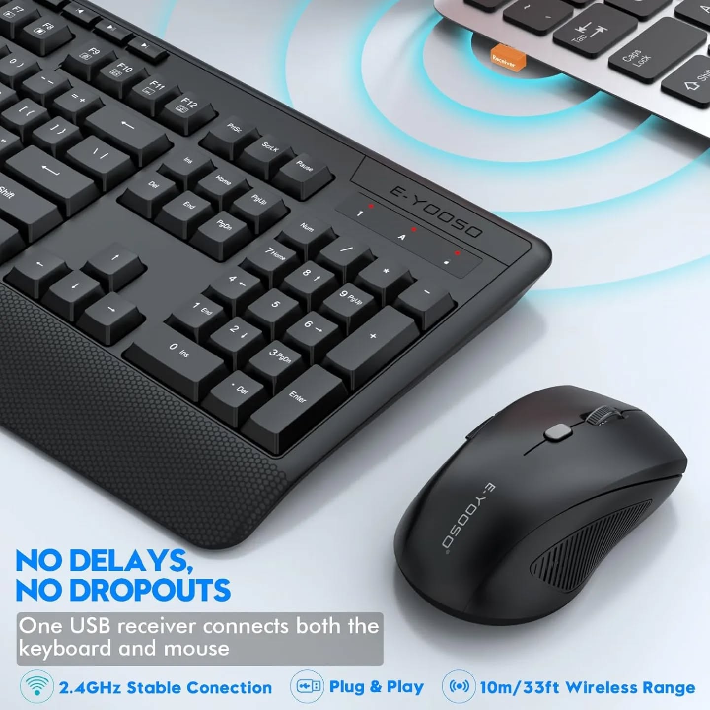 Teclado E-YOOSO - Combo de teclado y mouse inalámbricos, teclado inalámbrico e...