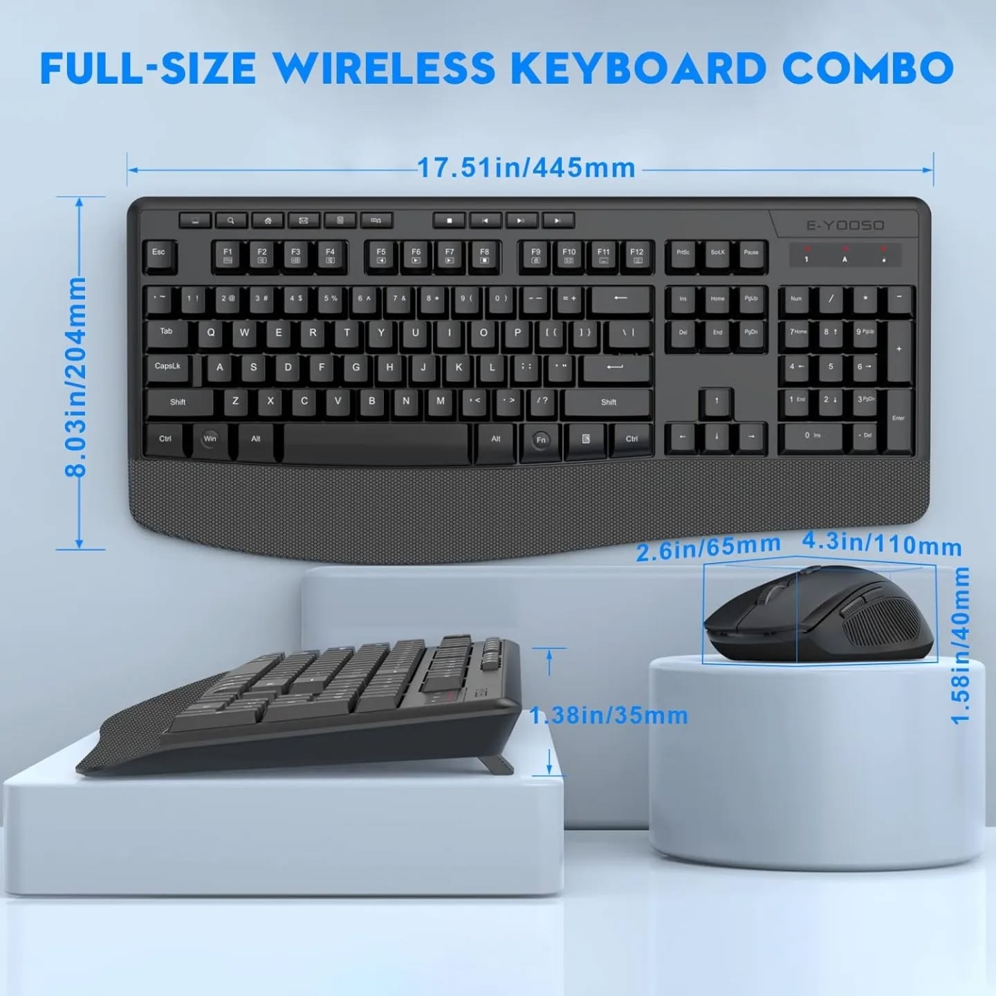 Teclado E-YOOSO - Combo de teclado y mouse inalámbricos, teclado inalámbrico e...