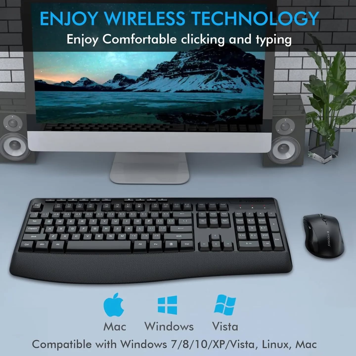Teclado E-YOOSO - Combo de teclado y mouse inalámbricos, teclado inalámbrico e...
