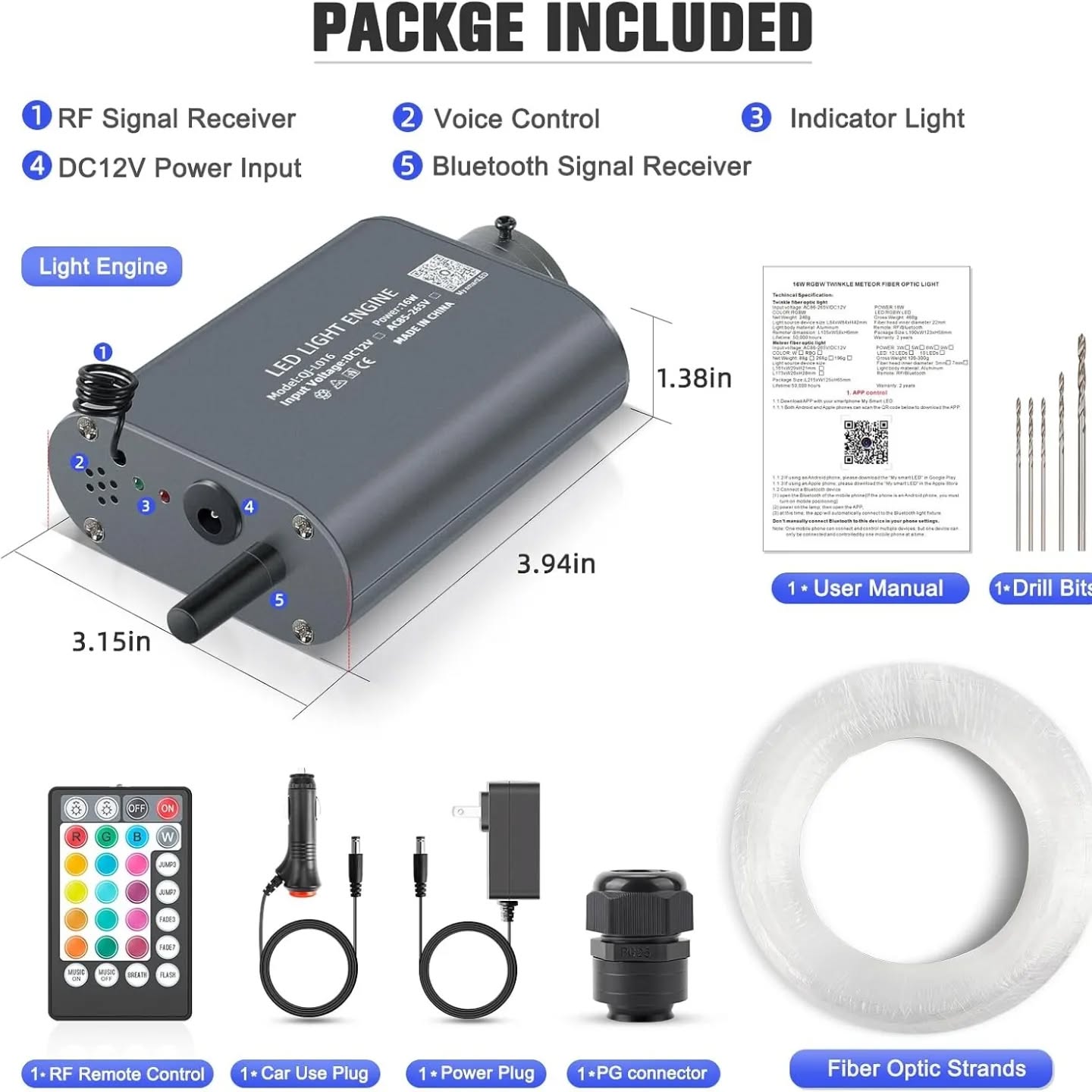 Luces LED de fibra óptica de 16 W, kit de techo de luz de estrellas pa...
