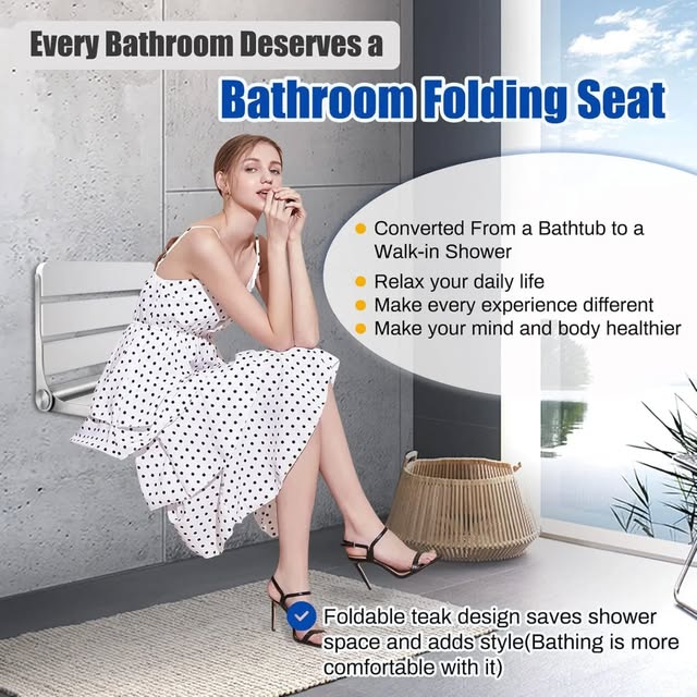 Asiento de ducha plegable de teca montado en la pared, asiento de duch...
