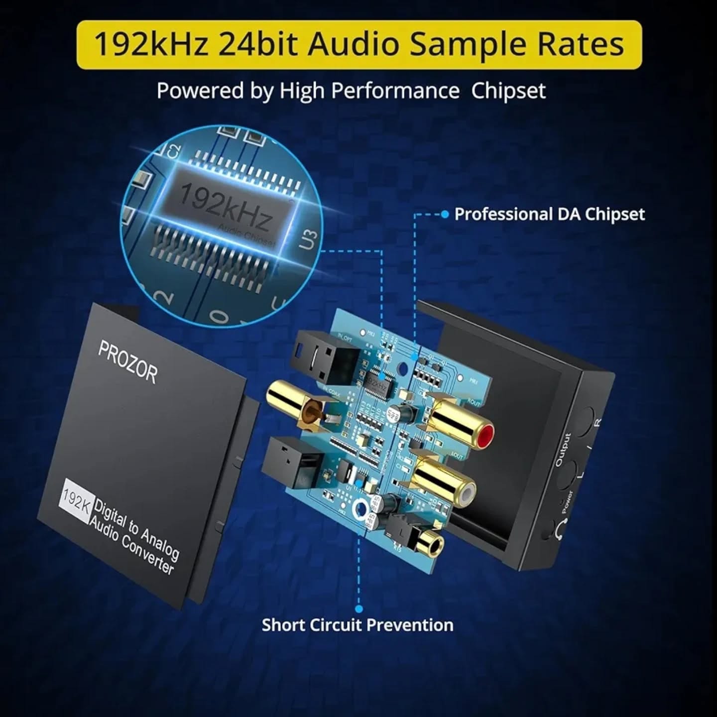 PROZOR conversor de audio digital a analógico Negro