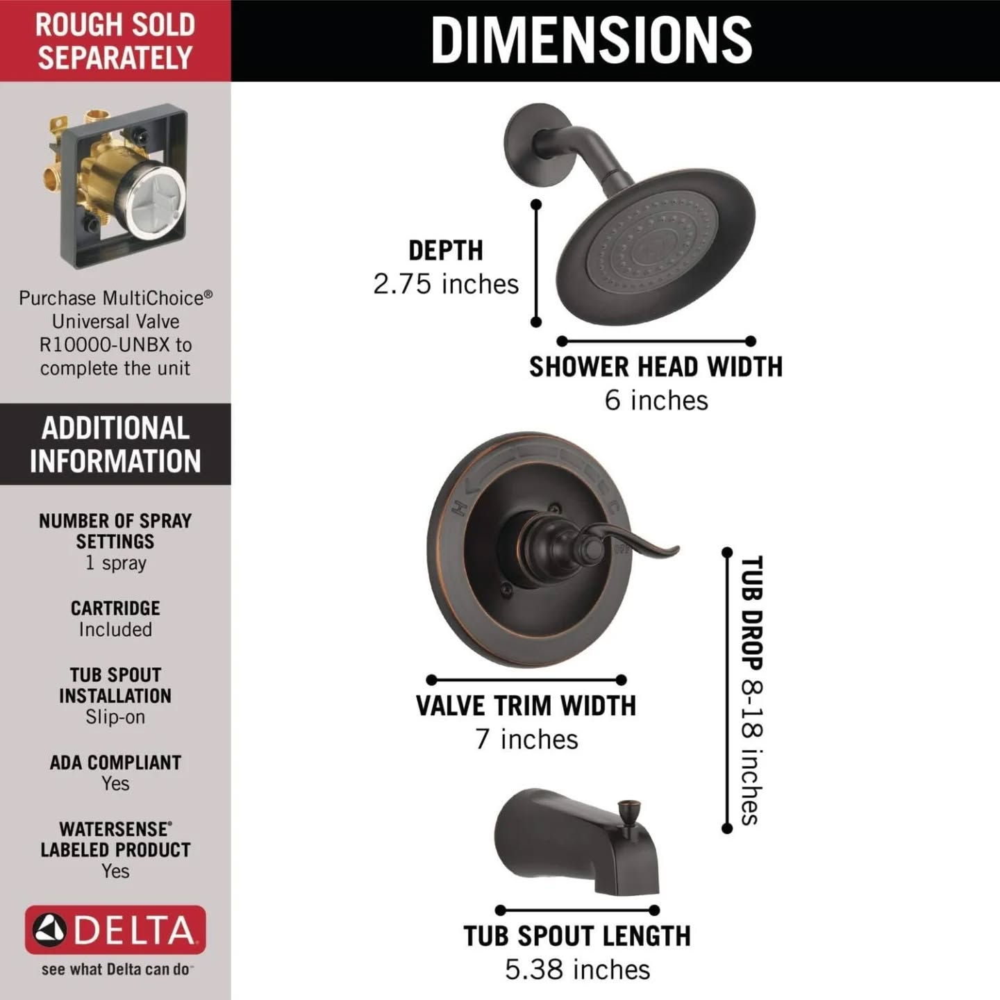 Delta Faucet BT14496-OB - Kit de ducha sin válvula