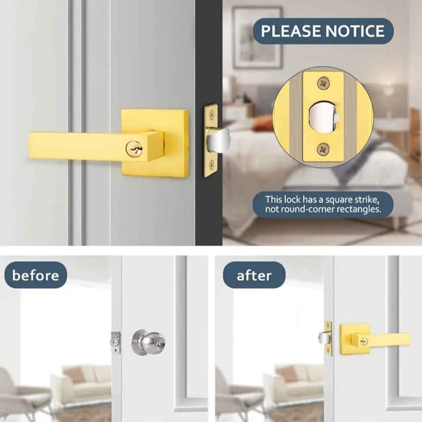 EHOMEWARE 1 Pack Gold Door Handles, Solid Wood Door Levers, Privacy Door Handles,...