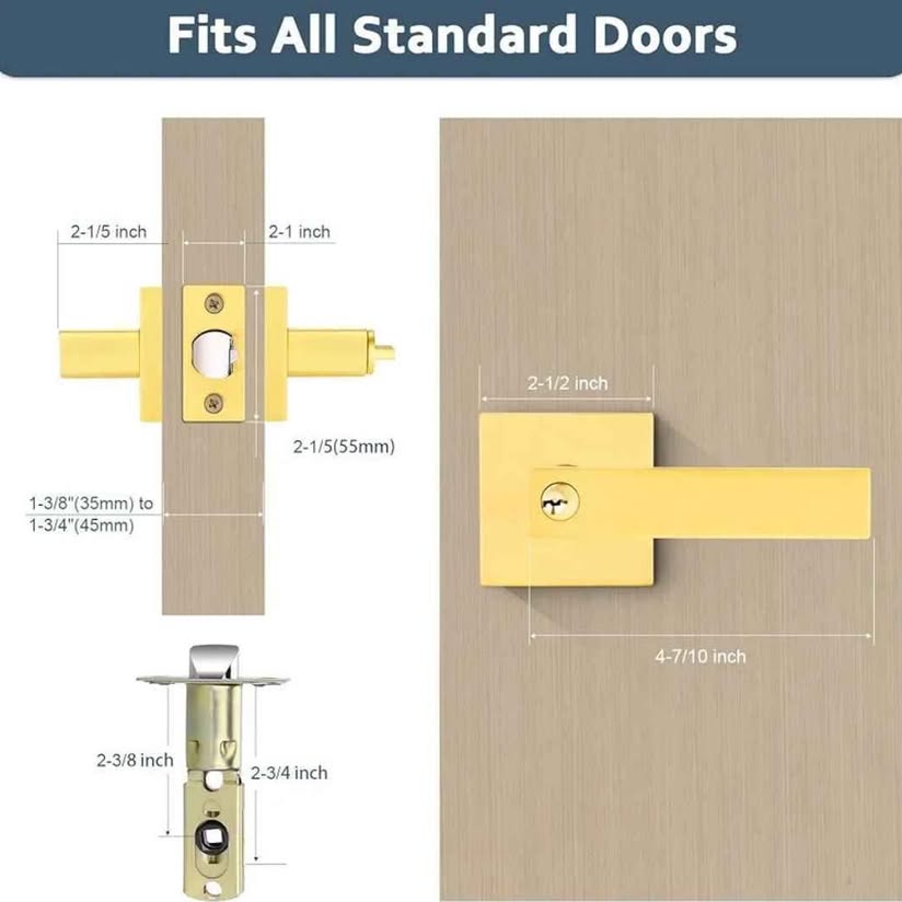 EHOMEWARE 1 Pack Gold Door Handles, Solid Wood Door Levers, Privacy Door Handles,...
