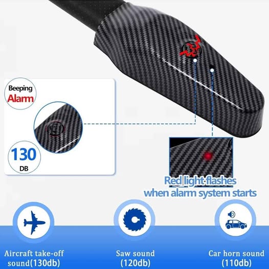Tevlaphee Cerradura de volante con alarma, dispositivo antirrobo resis...