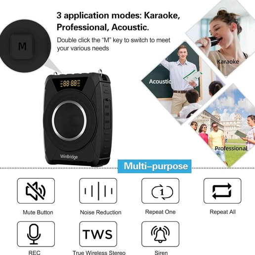 Amplificador de voz Bluetooth de 20 W, micrófono inalámbrico para prof...