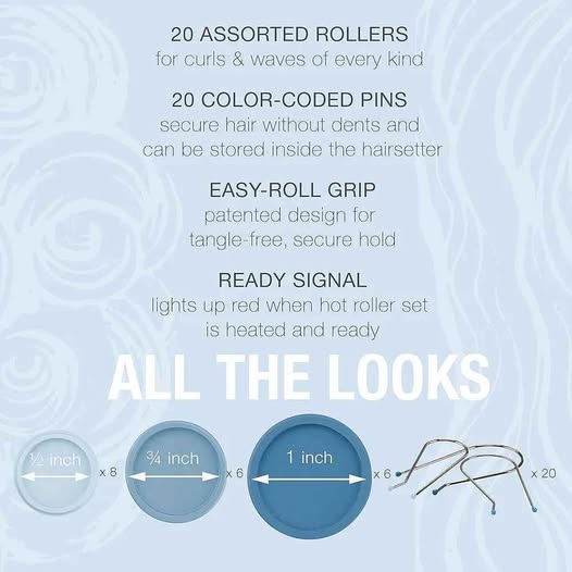 Conair 20 ruleros compactos para cabello de distintos tamaños, Azul/Ve...