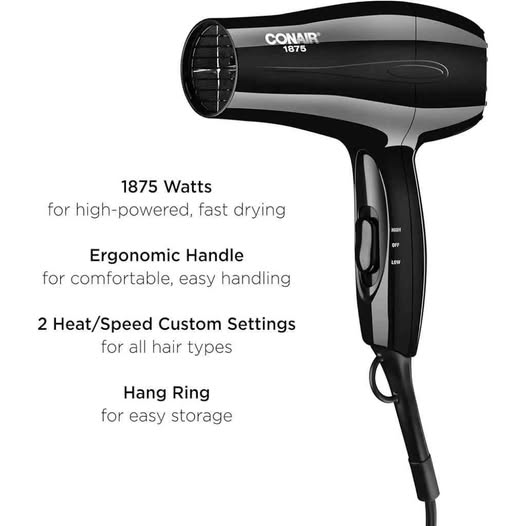 Conair Secador de pelo, secador de pelo mediano de 1875 W.
