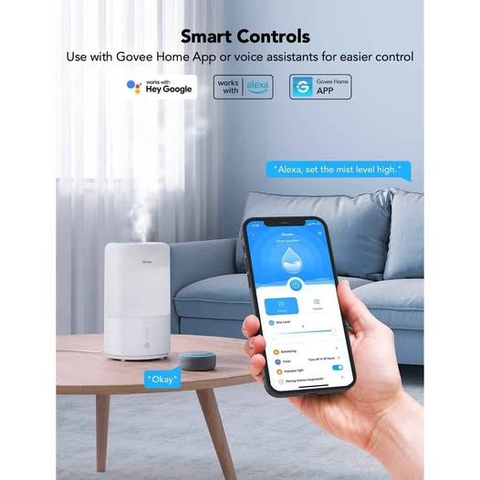 Govee Smart Humidifiers for Bedroom, 120ml Ultrasonic Humidifier with 100ml Capacity, 100ml Capacity, 12 ...