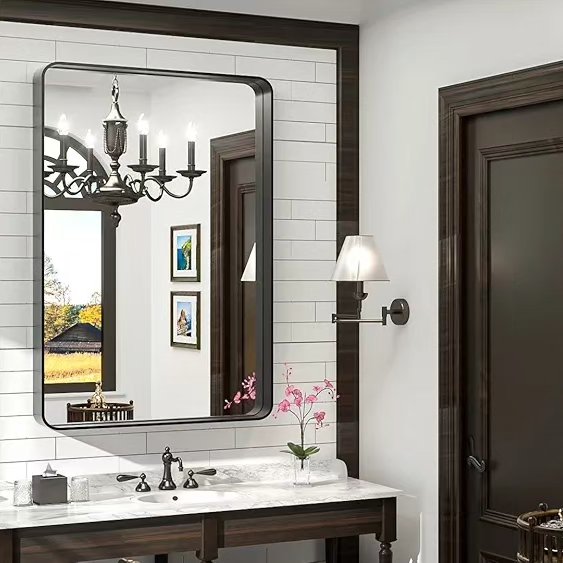 TokeShimi - Espejo rectangular de baño, con marco de metal negro, para...