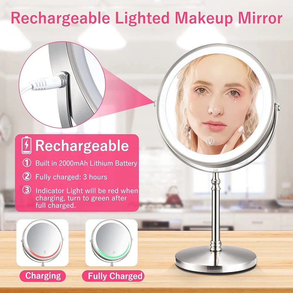 8-inch Rechargeable Makeup Mirror, 1 Vanity Mirror with...