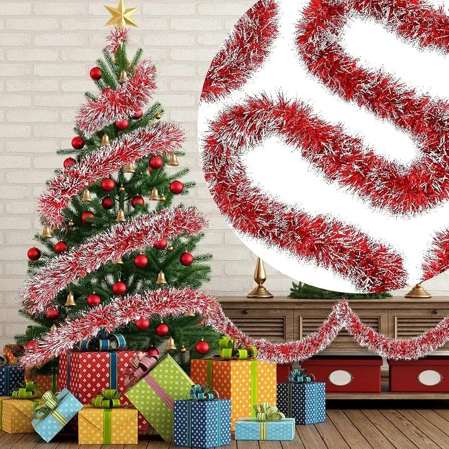 Guirnalda de oropel de Navidad de 50 pies, guirnalda metálica con punt...