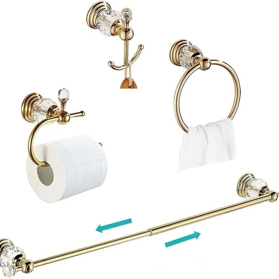 WOLIBEER Accesorios de baño dorados, juego de barra de toalla de crist...