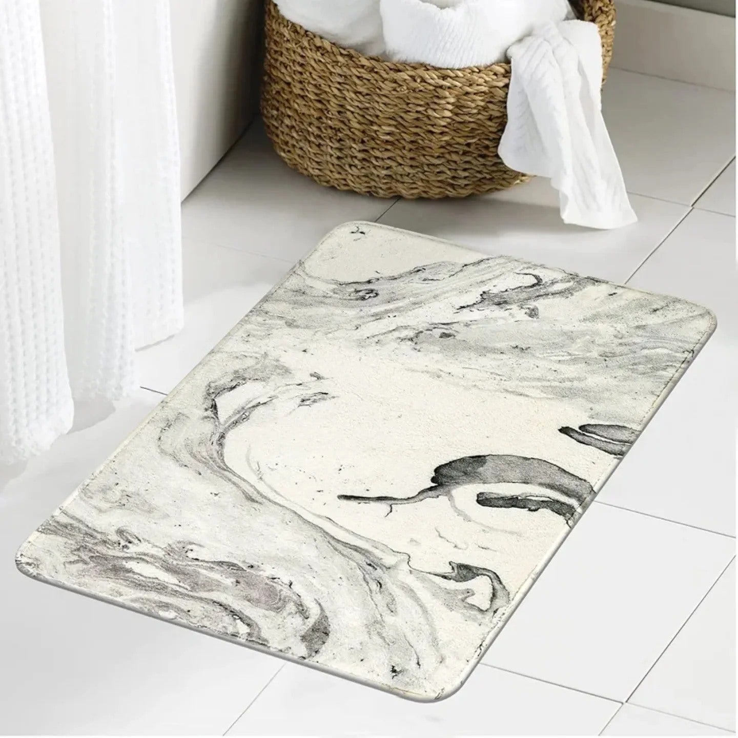 Giselle 17 x 24 Inch Grey Velvet Bath Rug, Non Slip