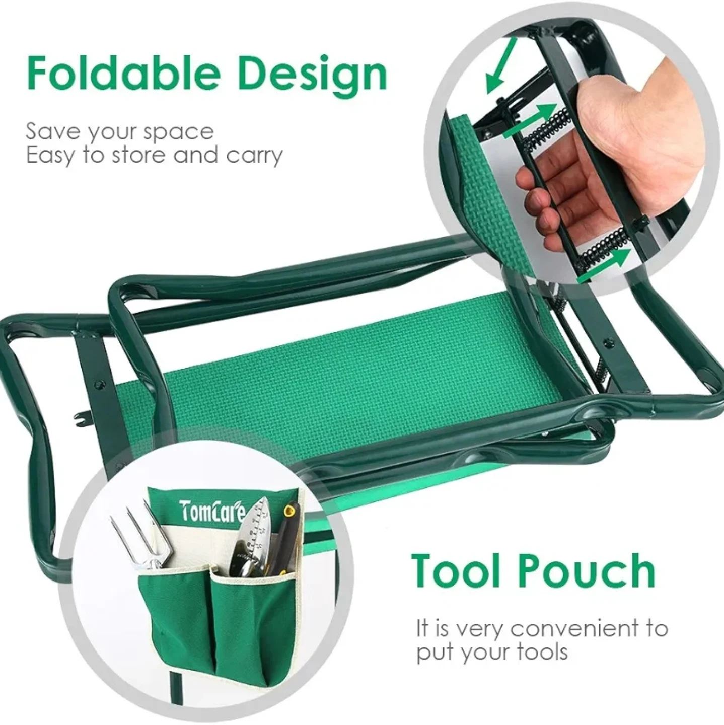 TomCare - Taburete y apoya rodillas plegable con bolsa de herramientas...