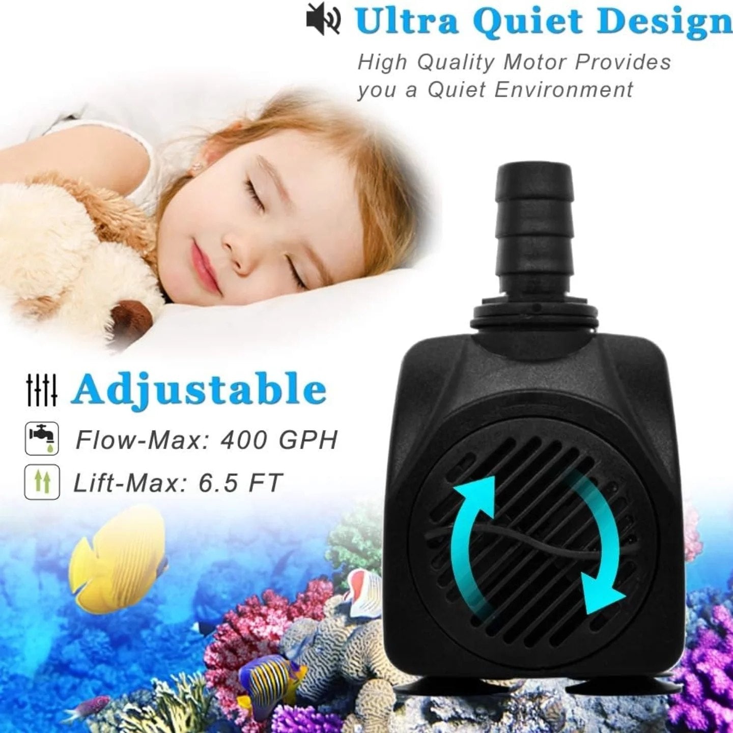 Bomba de agua sumergible PULACO 400GPH con tubo de 5 pies, bomba de ag...