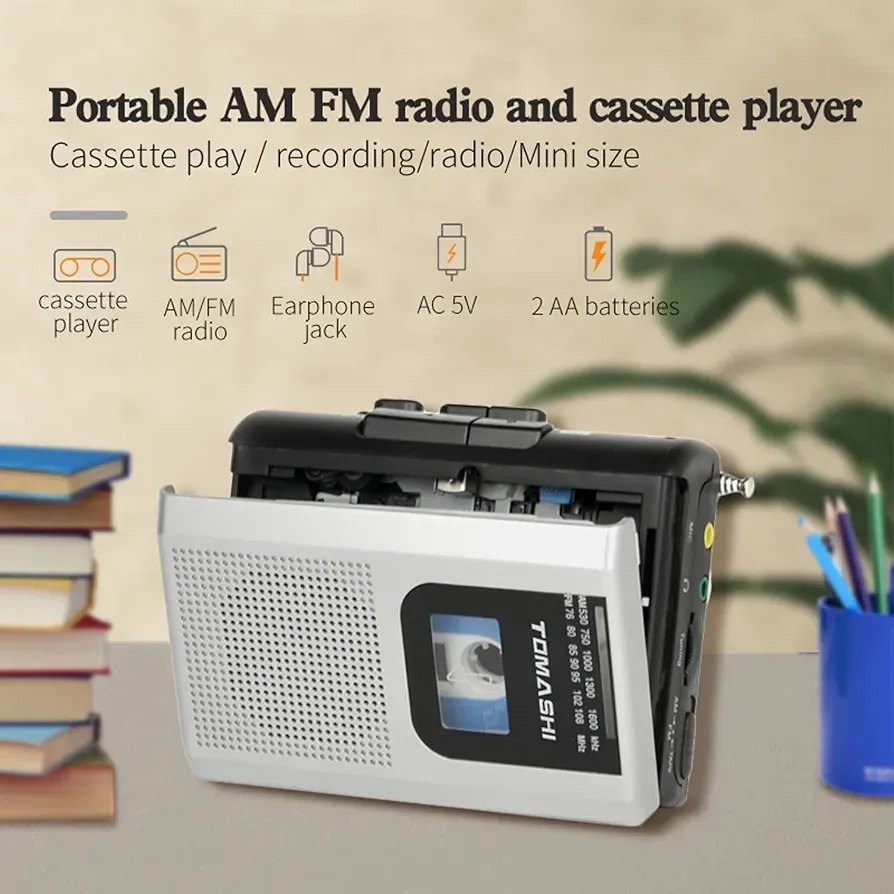 Reproductor de casete Walkman Grabador de cinta FM AM Radio con altavo...