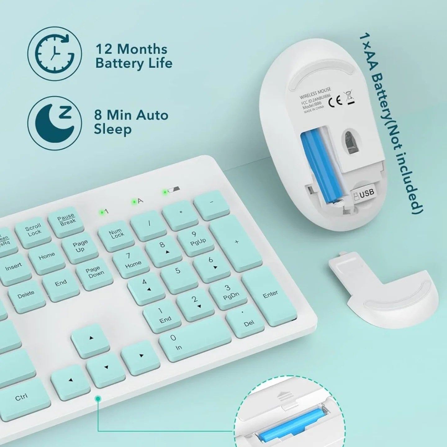 Teclado y ratón inalámbricos, combinación de teclado y ratón inalámbri...