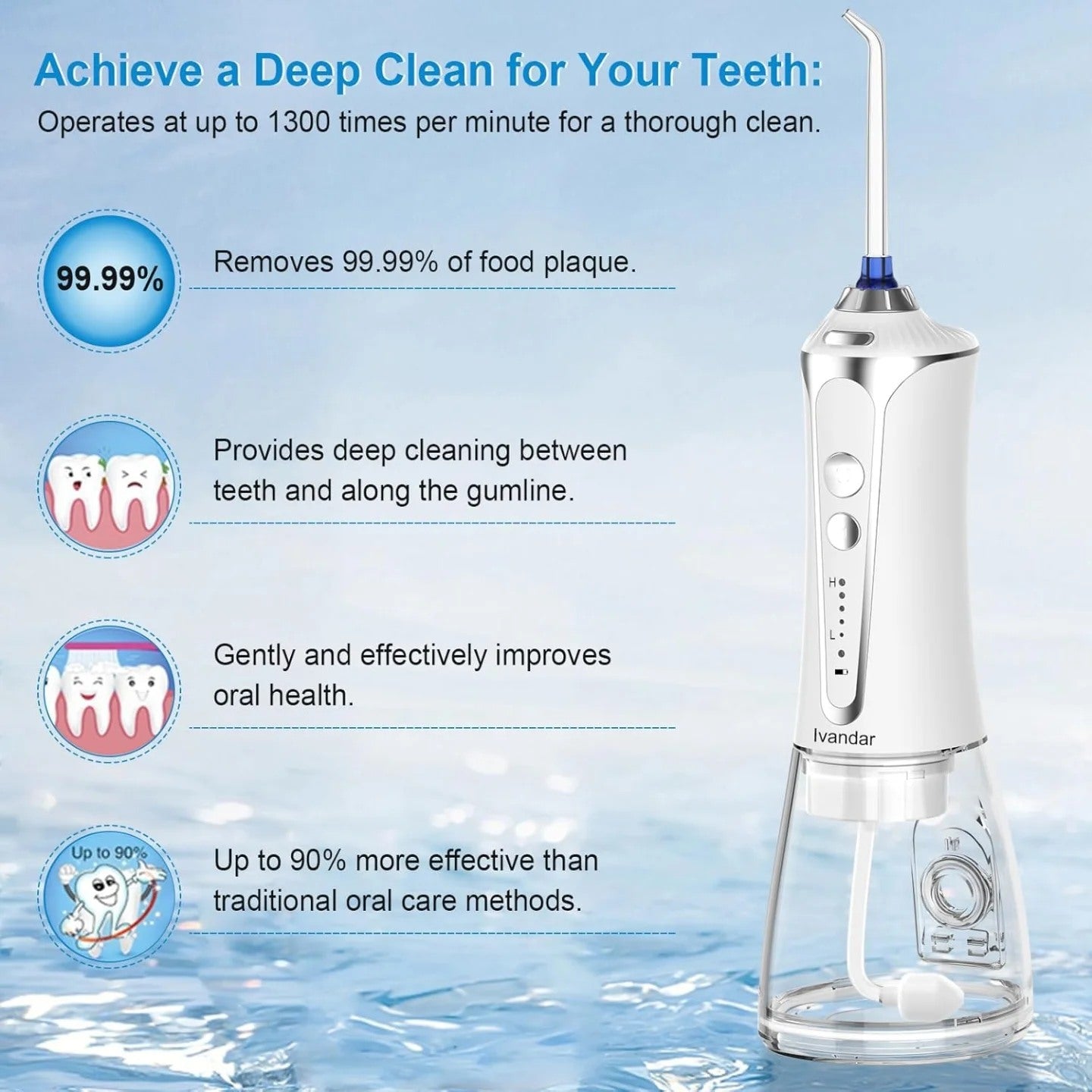 Ivandar Irrigador dental de agua para limpiador de dientes, inalámbric...