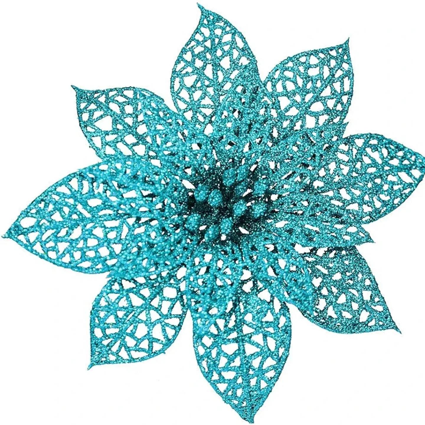 Winlyn Paquete de 24 palillos de flores de Pascua con purpurina verde ...