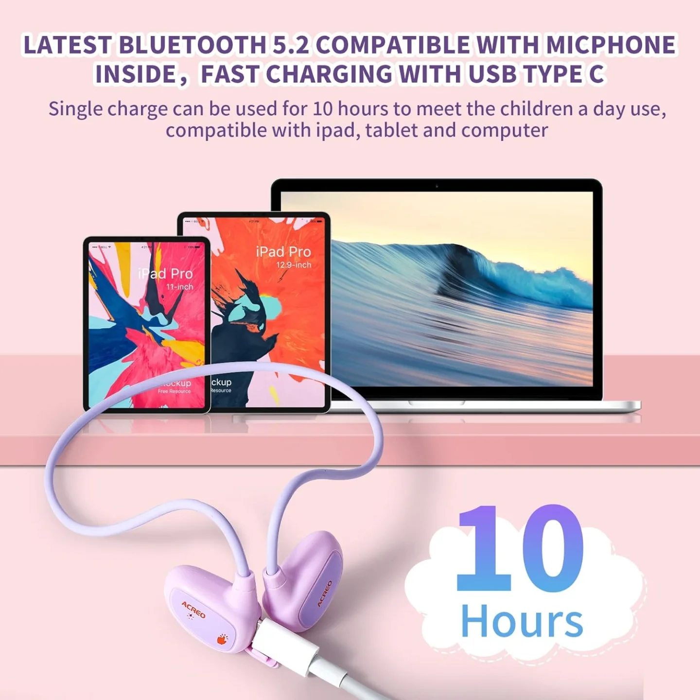 Auriculares para niños, audífonos de oreja abierta con micrófono, Open...