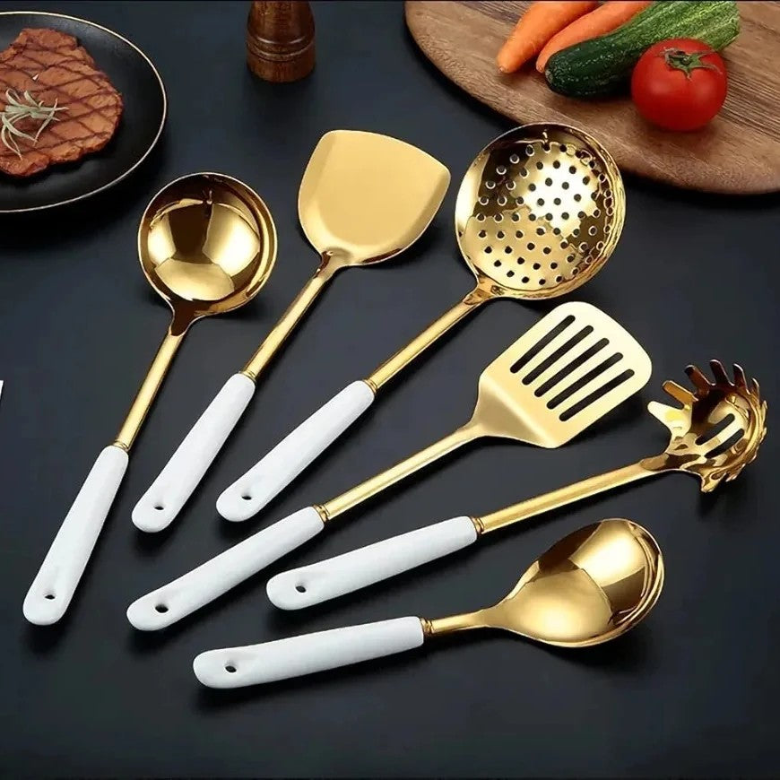 AQUAX Juego de utensilios de cocina de acero inoxidable de siete pieza...
