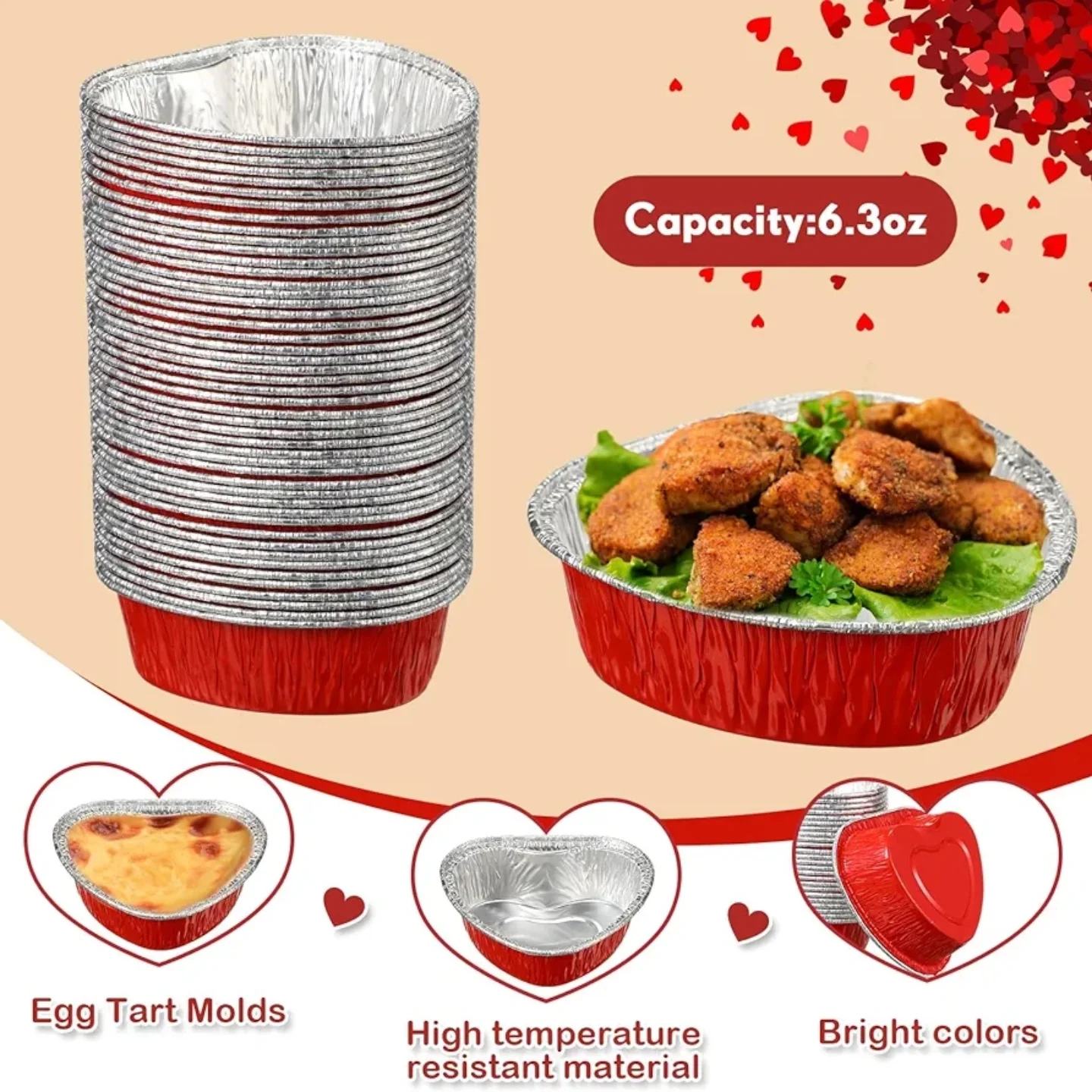 Honeydak Moldes para pasteles en forma de corazón, de papel de alumini...