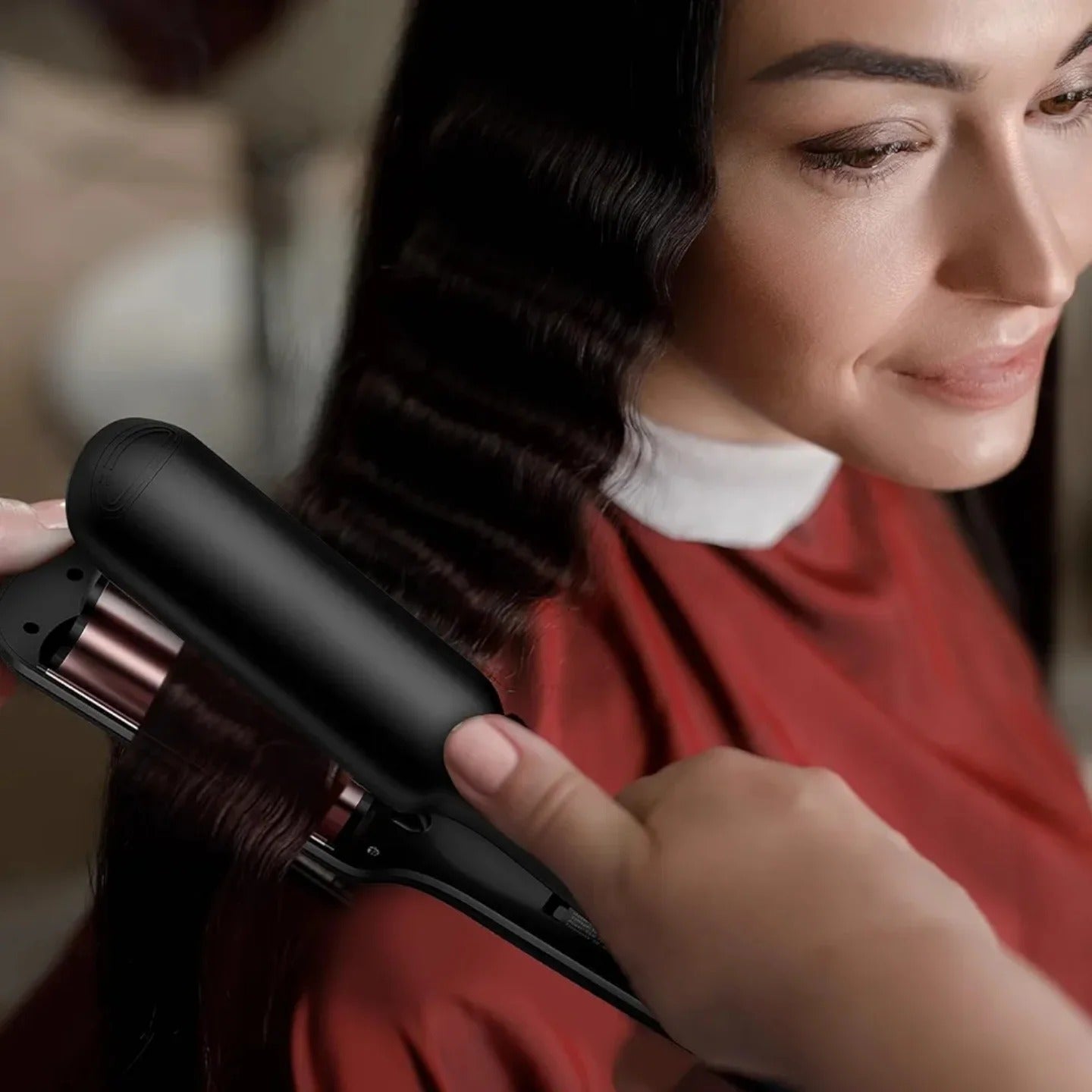 Varita rizadora de doble barril, crimpadora ondulada para cabello cort...