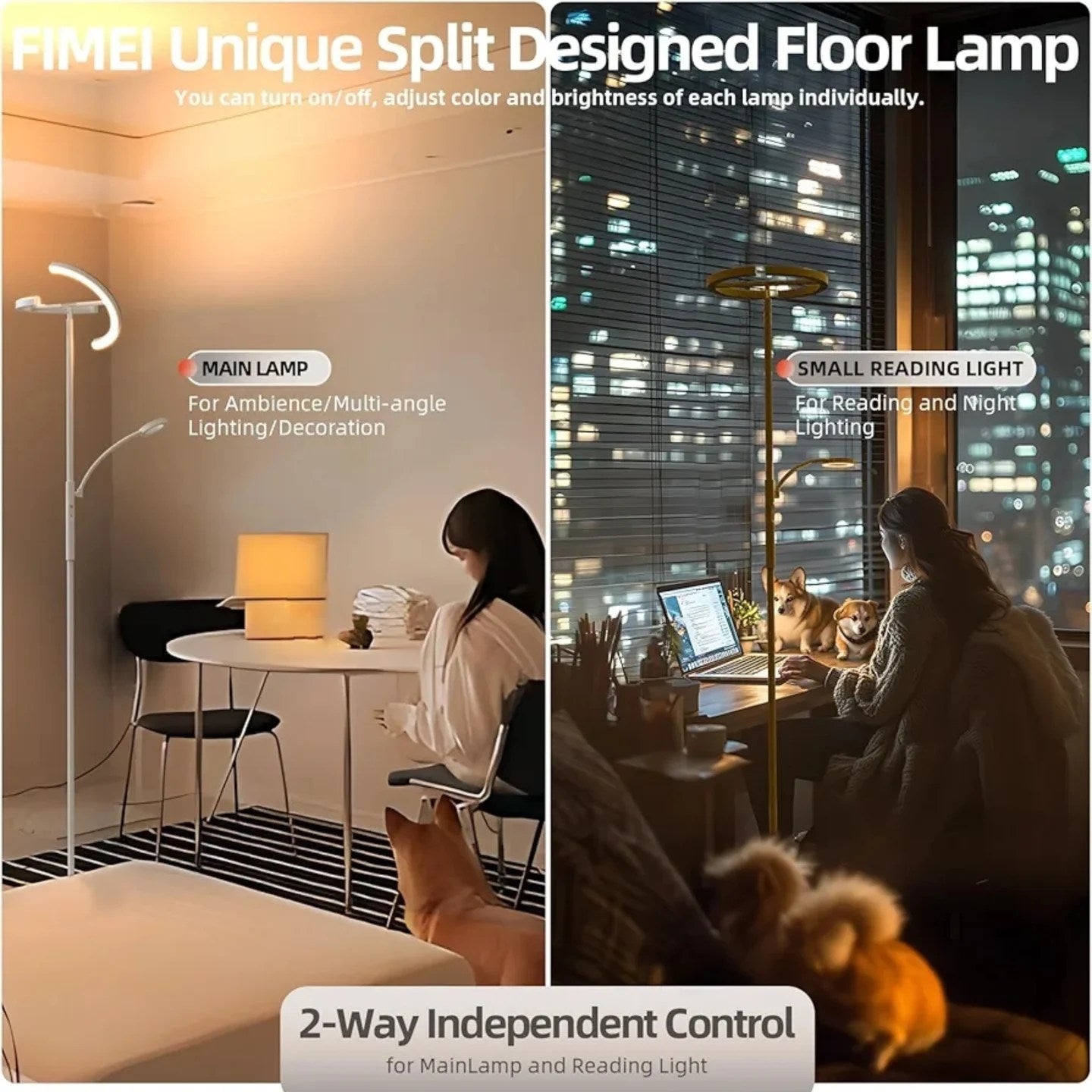 FIMEI Floor Lamp, with Reading Light, 4 Color Temperatures and Dimming...