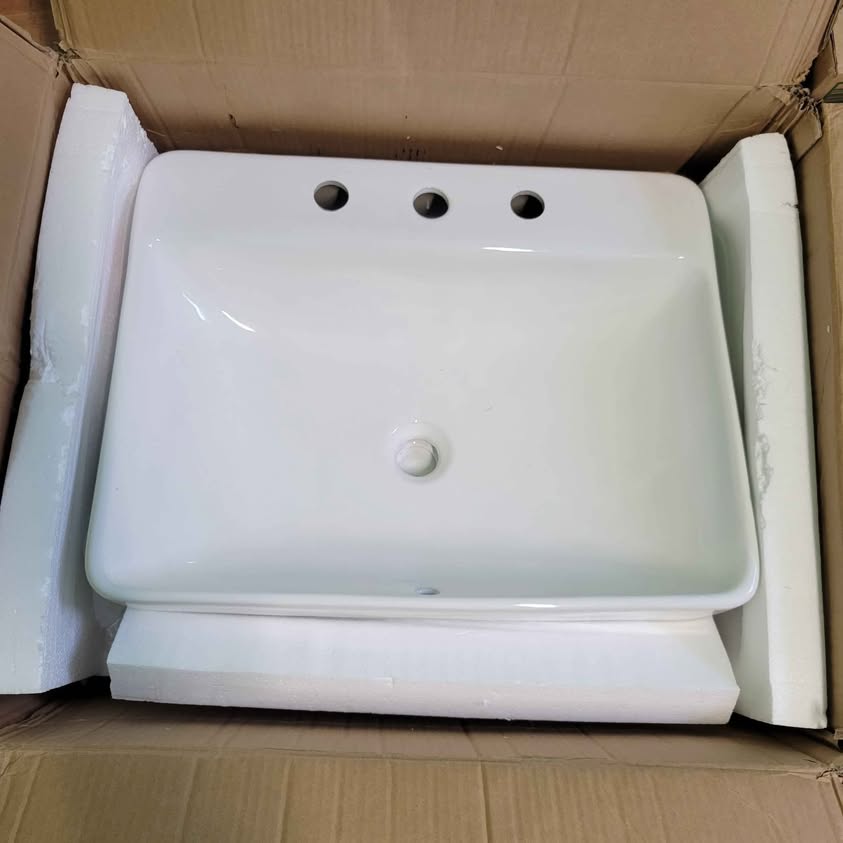 Large 23 x 18 inch rectangular porcelain ceramic bathroom sink...