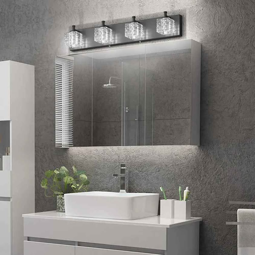 Lámpara Ralbay de tocador de cristal – 4 LED modernas luces de tocador d...