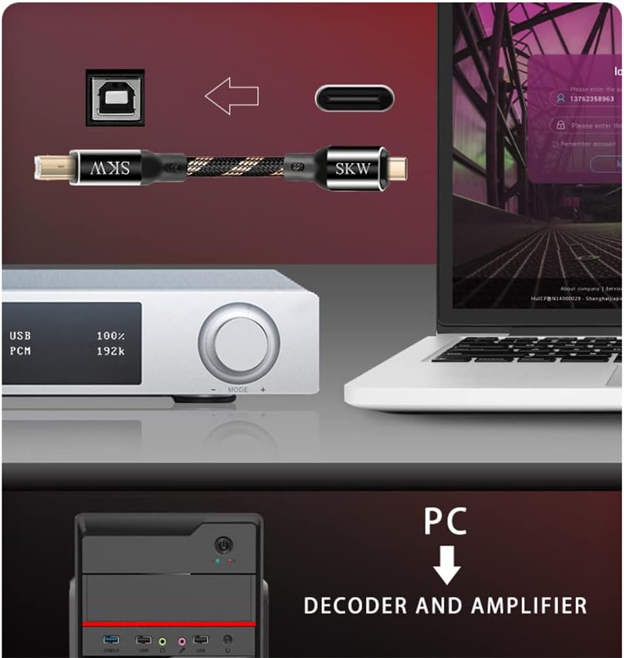 SKW Audiophiles - Cable de impresora USB tipo C/USB C a USB B, cable d...