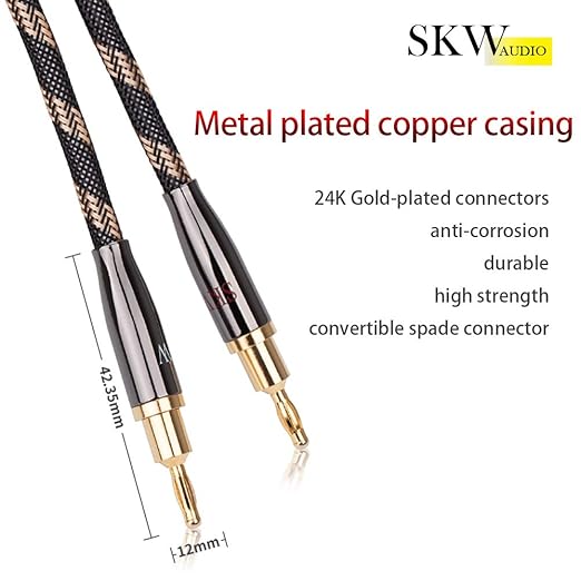 SKW Un par de cables de altavoz audiófilo, conector convertible chapad...