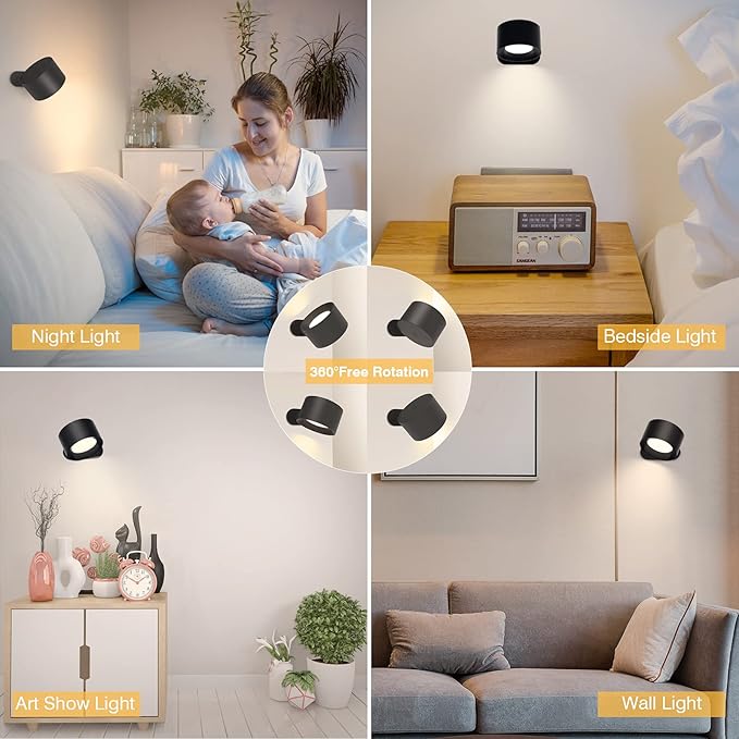 Koopala Apliques LED para pared, lámparas de pared con batería recarga...