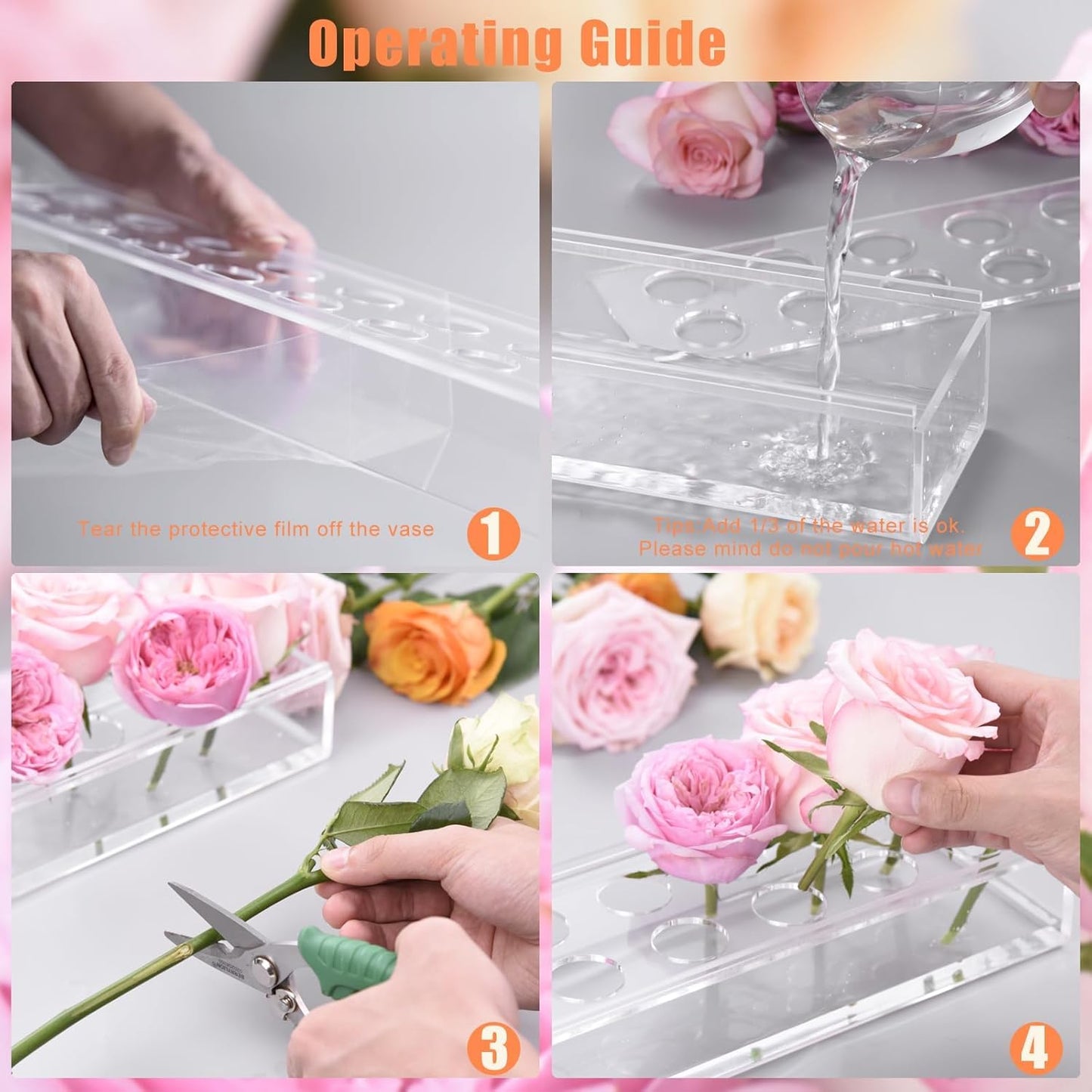 MMH Florero de acrílico transparente rectangular para mesa de comedor,...
