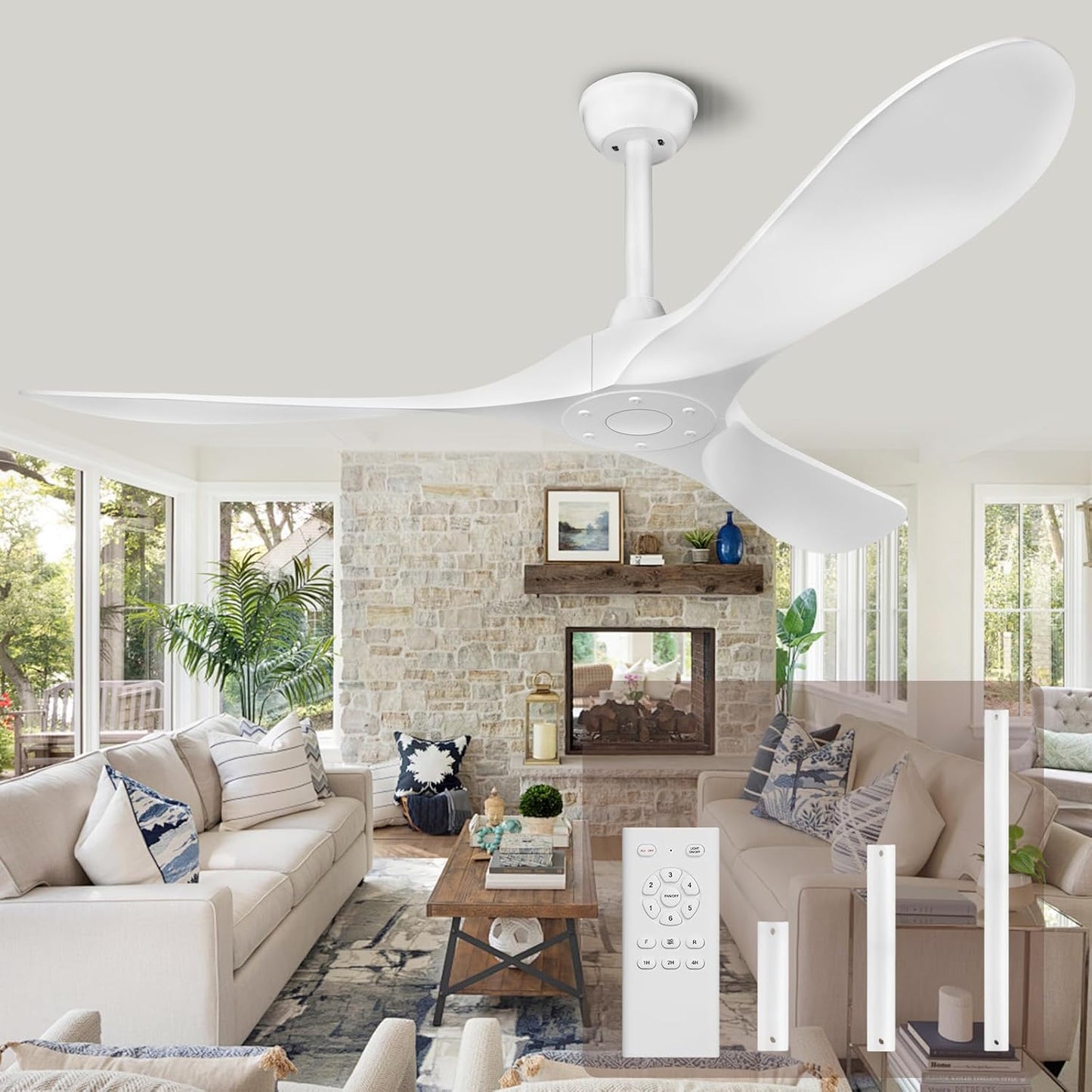 KASASS Ventilador de techo con control remoto, sin luz, ventilador de ...