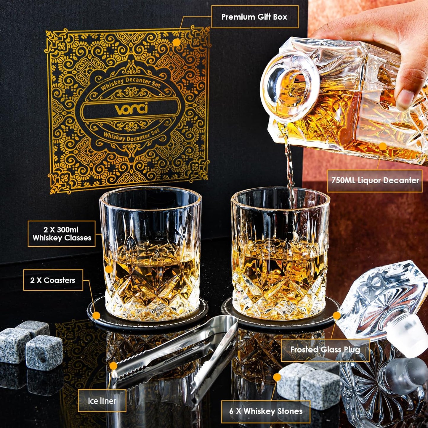 -A.VONCI - Juego de jarra de whisky con 2 vasos...