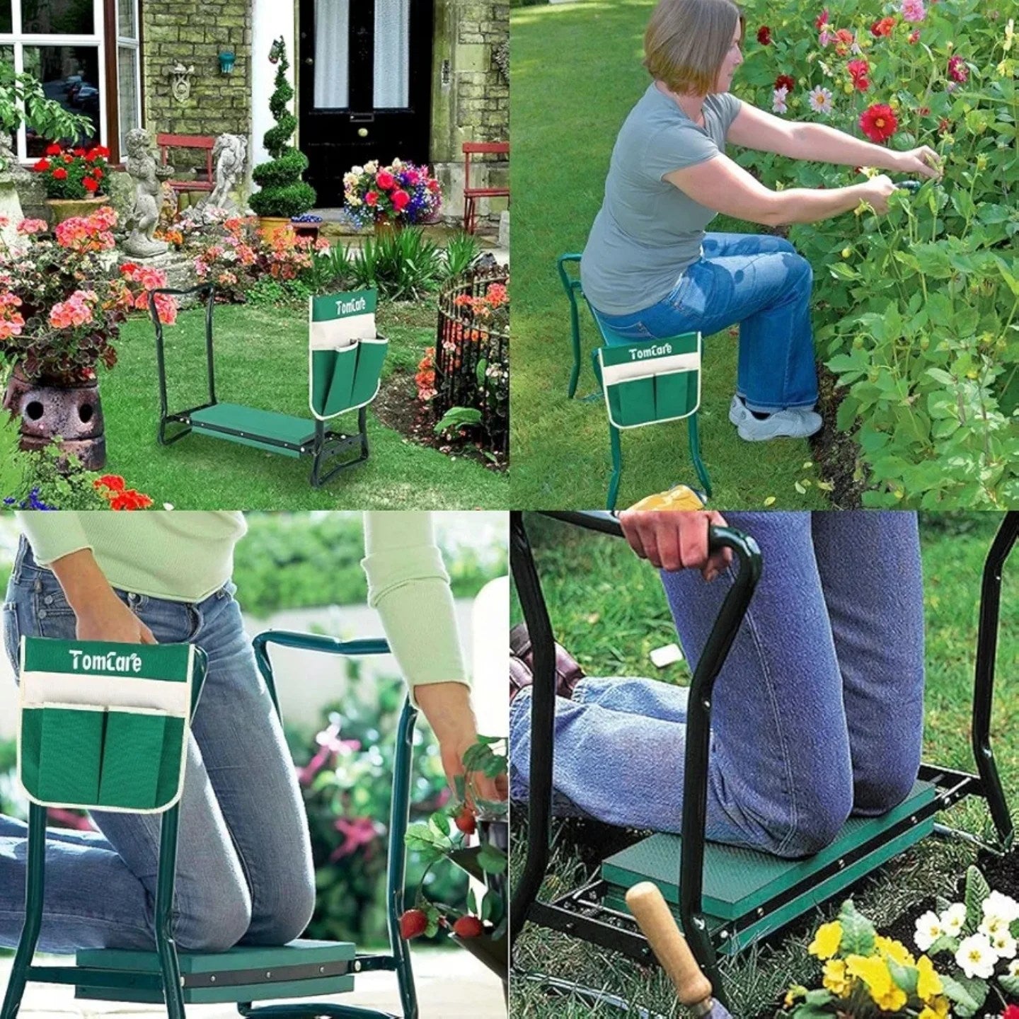 TomCare - Taburete y apoya rodillas plegable con bolsa de herramientas...