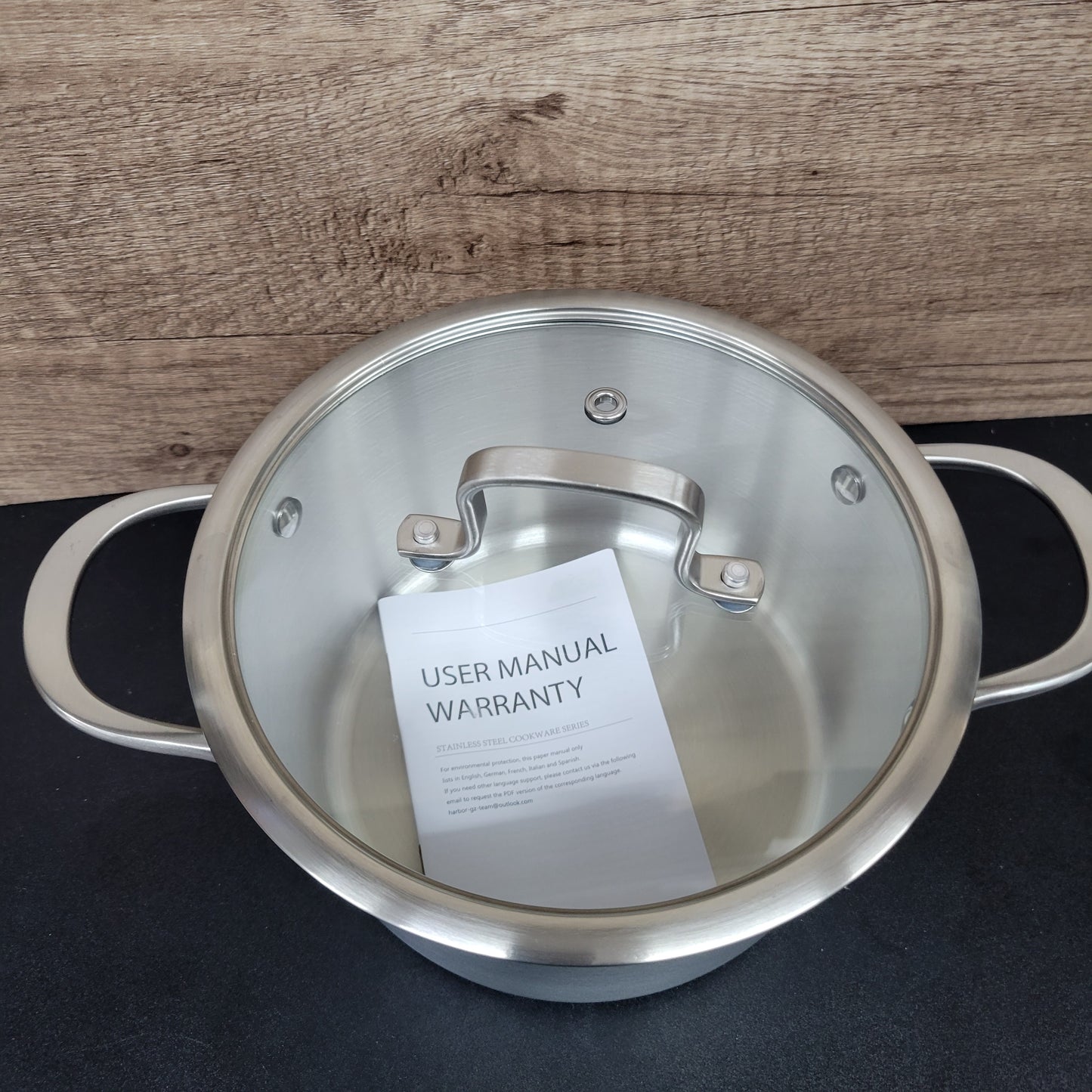 Olla de inducción de acero inoxidable con tapa de vidrio de 3 cuartos ...