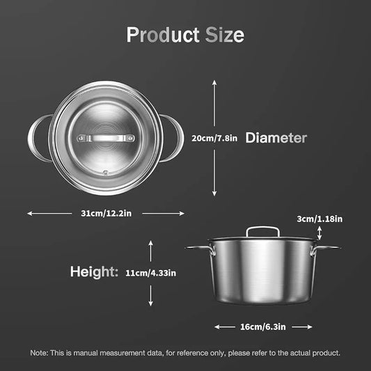 Olla de inducción de acero inoxidable con tapa de vidrio de 3 cuartos ...