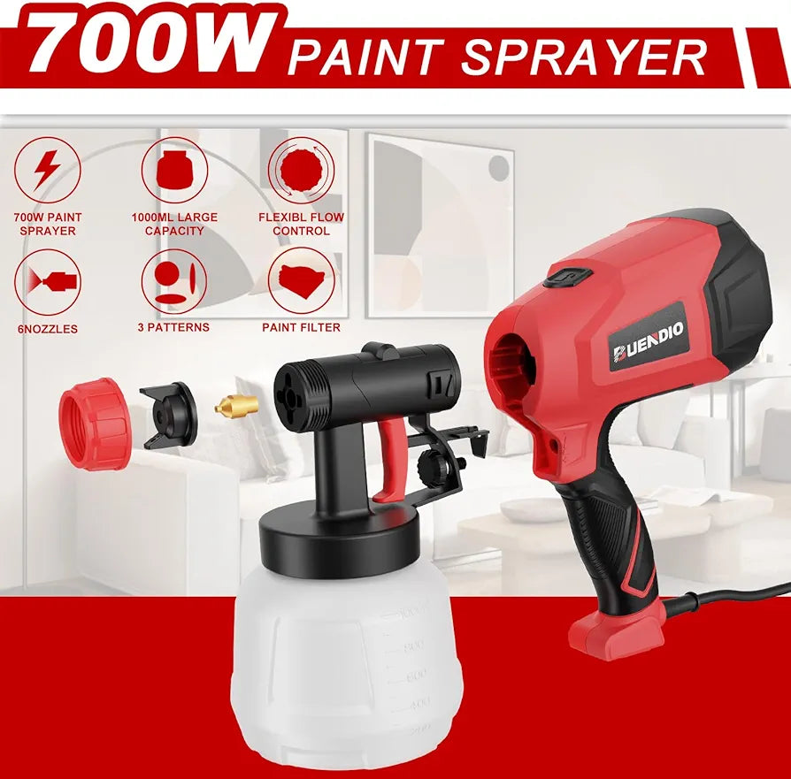 Pulverizador de pintura, 700 W de alta potencia, 6 boquillas de cobre ...