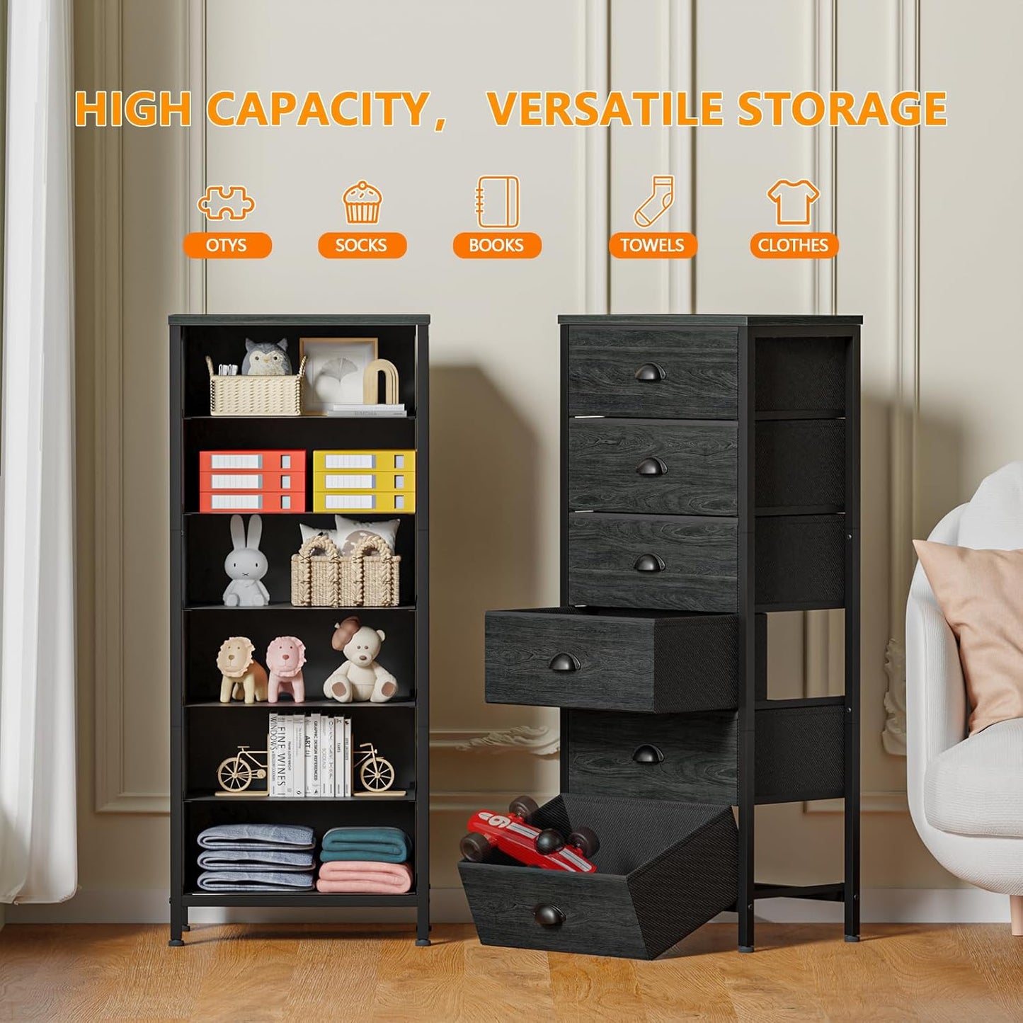 Furnulem Tall Chest of Drawers with 6 Drawers, Vertical Nightstand and Storage Trunk for...