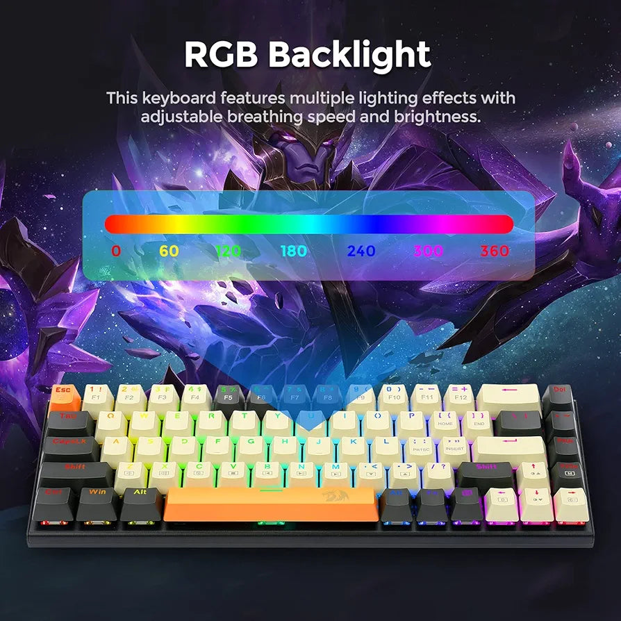 Redragon Teclado mecánico 60% para juegos, 68 teclas, teclado RGB de o...