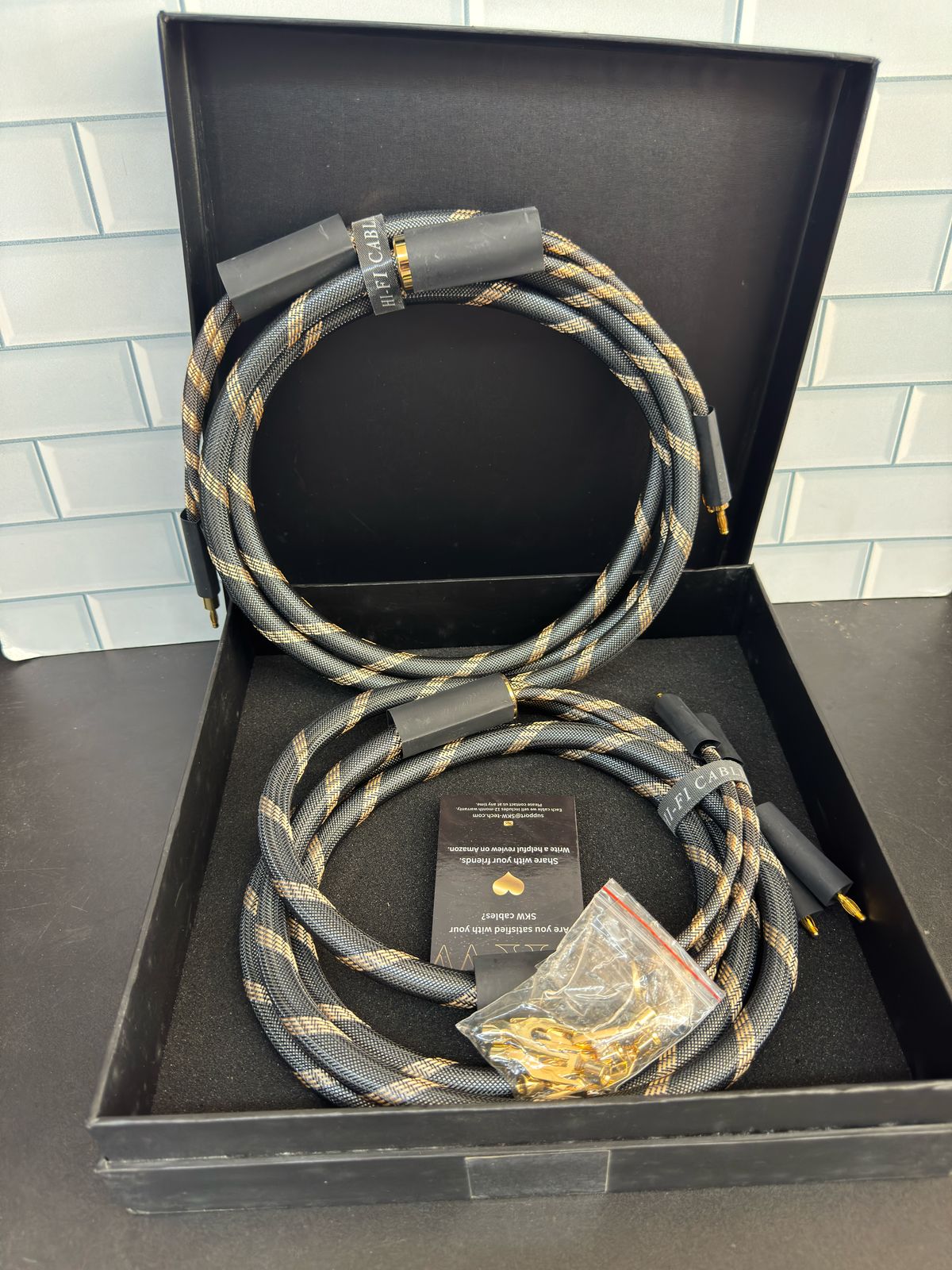 SKW Un par de cables de altavoz audiófilo, conector convertible chapad...