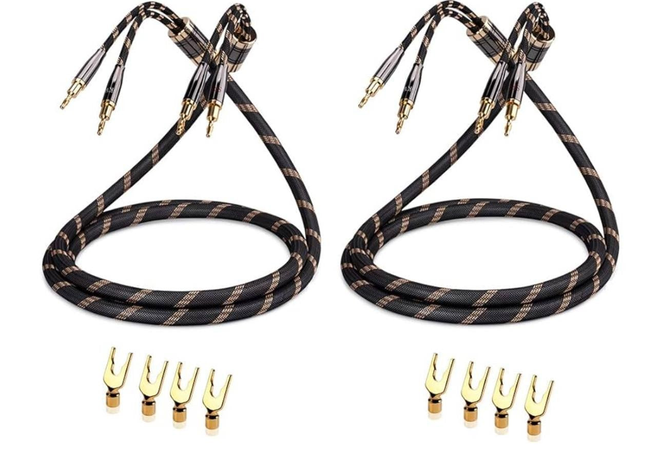 SKW Un par de cables de altavoz audiófilo, conector convertible chapad...